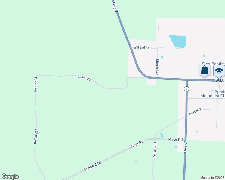 map of restaurants, bars, coffee shops, grocery stores, and more near Dallas 253 in Sparkman