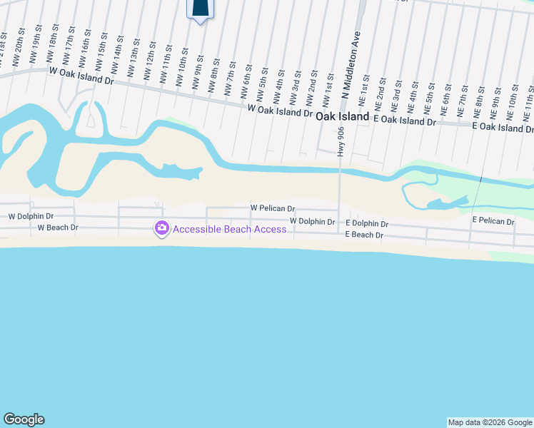 map of restaurants, bars, coffee shops, grocery stores, and more near 216 West Beach Drive in Oak Island