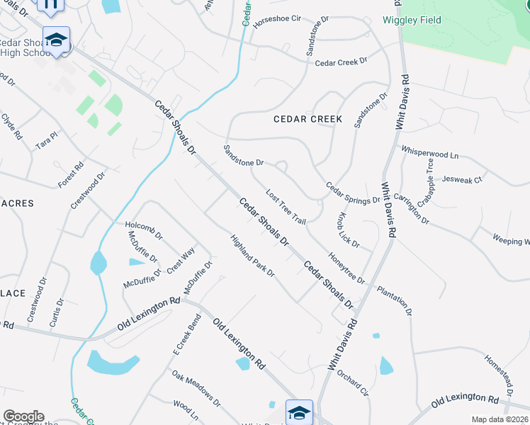 map of restaurants, bars, coffee shops, grocery stores, and more near 1685 Cedar Shoals Drive in Athens