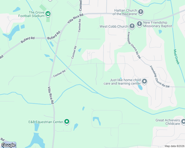 map of restaurants, bars, coffee shops, grocery stores, and more near 3665 North Cook Road in Powder Springs