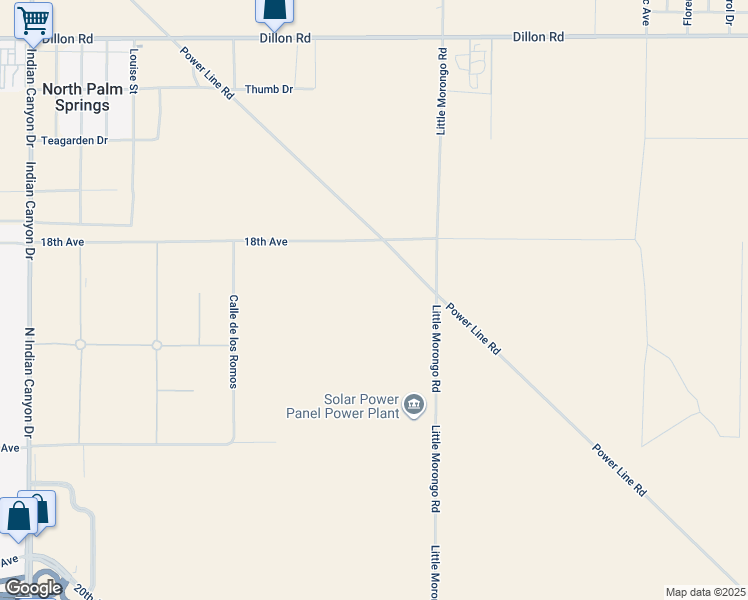 map of restaurants, bars, coffee shops, grocery stores, and more near 18th Avenue in Desert Hot Springs