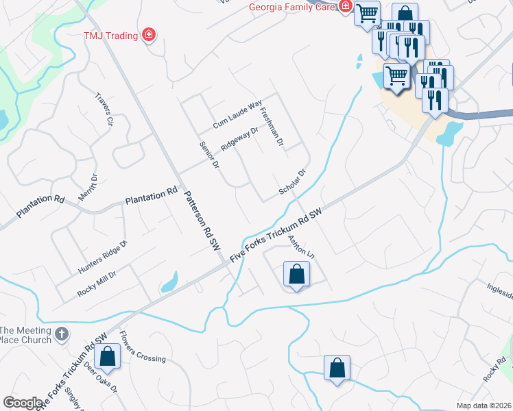 map of restaurants, bars, coffee shops, grocery stores, and more near 590 Exam Court in Lawrenceville