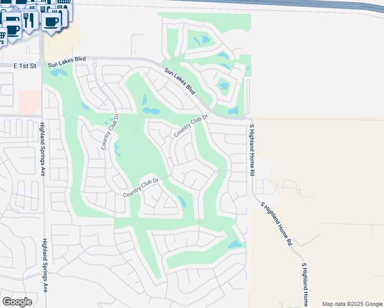 map of restaurants, bars, coffee shops, grocery stores, and more near 1049 Olympic Avenue in Banning