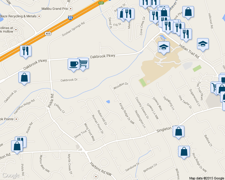 map of restaurants, bars, coffee shops, grocery stores, and more near 1572 Kings Ridge Drive Northwest in Norcross
