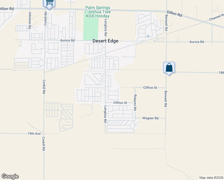 map of restaurants, bars, coffee shops, grocery stores, and more near 18171 Langlois Road in Desert Hot Springs
