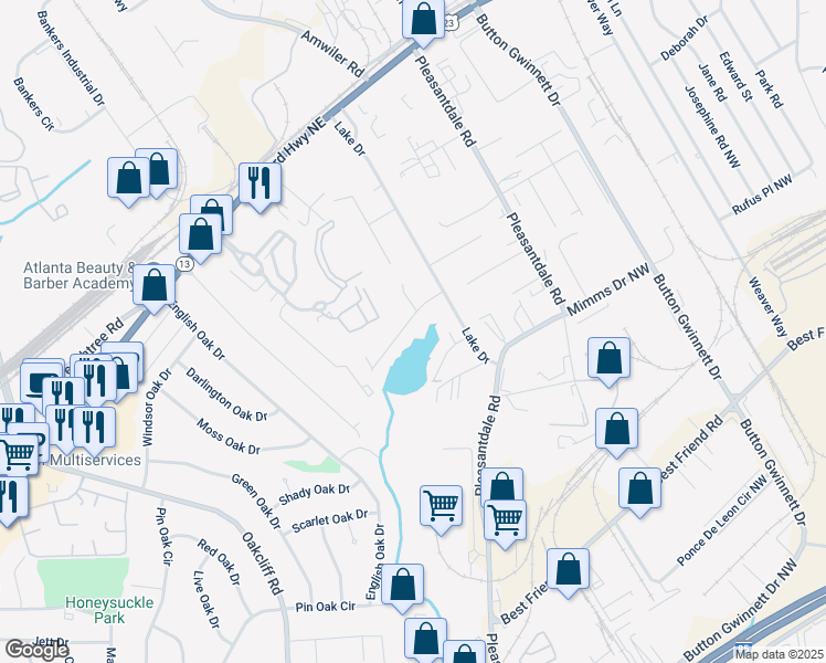 map of restaurants, bars, coffee shops, grocery stores, and more near 140 North Woodland Drive in Atlanta