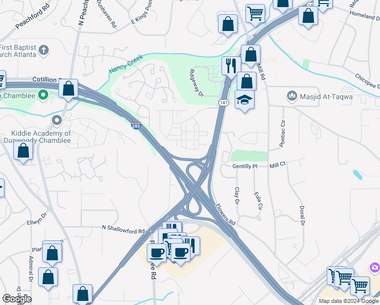 map of restaurants, bars, coffee shops, grocery stores, and more near 4150 Carver Circle in Atlanta