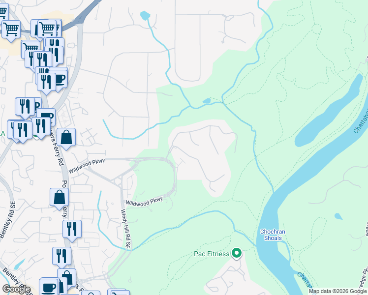 map of restaurants, bars, coffee shops, grocery stores, and more near 1665 High Trail Southeast in Atlanta