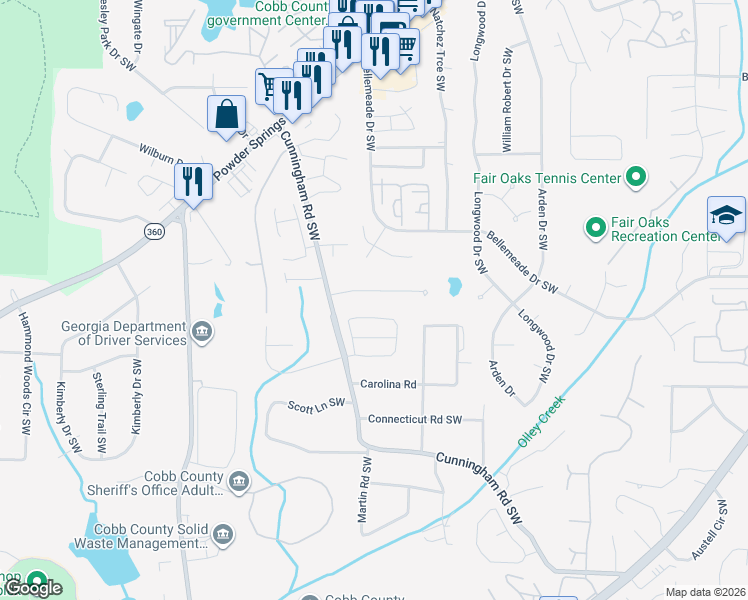 map of restaurants, bars, coffee shops, grocery stores, and more near 699 Lowell Drive Southwest in Marietta