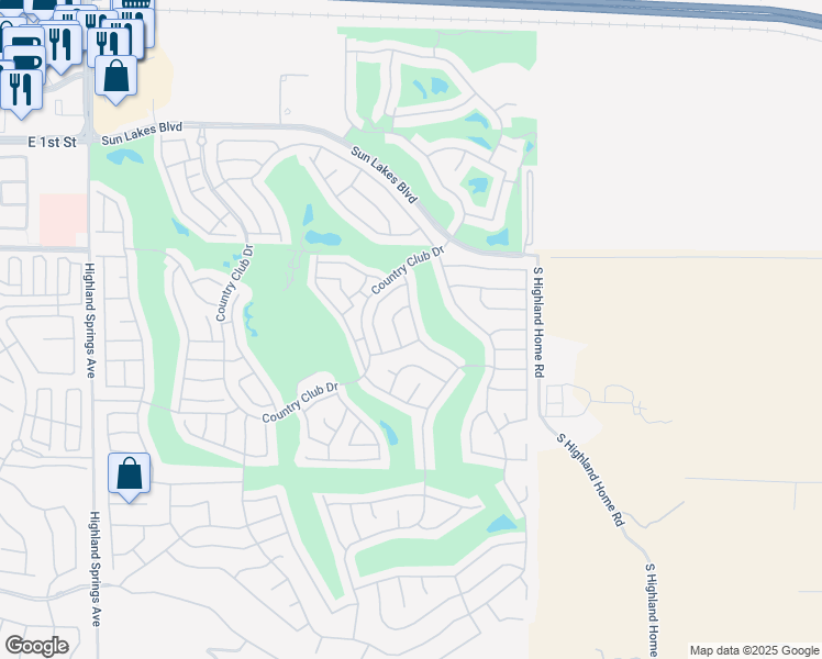 map of restaurants, bars, coffee shops, grocery stores, and more near 1049 Olympic Avenue in Banning