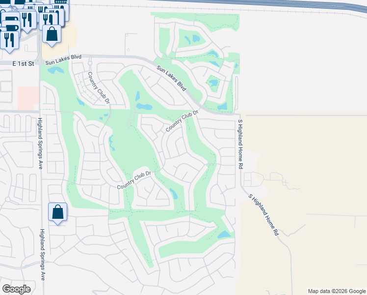 map of restaurants, bars, coffee shops, grocery stores, and more near 5078 Long Cove Road in Banning