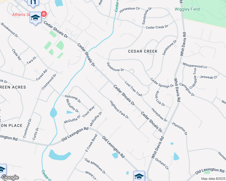 map of restaurants, bars, coffee shops, grocery stores, and more near 152 Essex Court in Athens