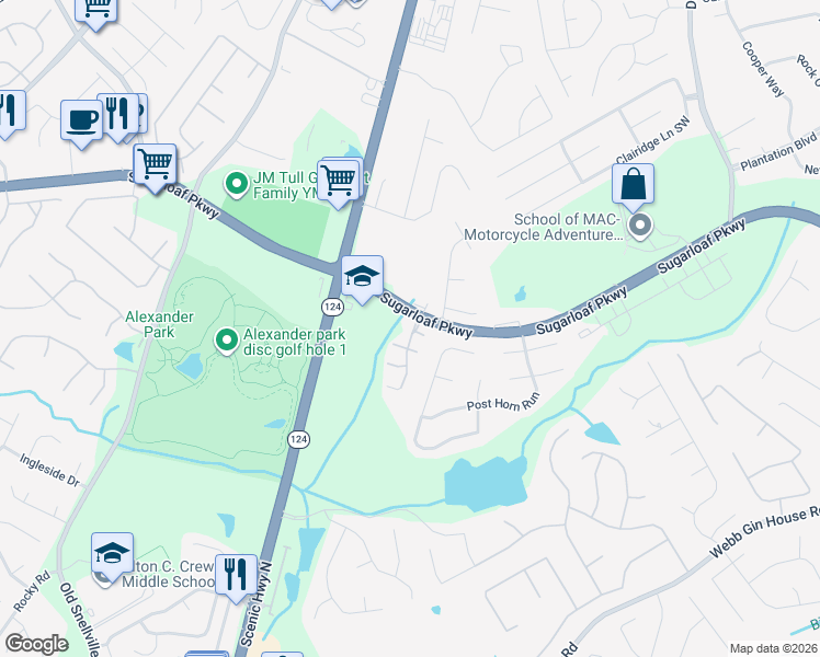 map of restaurants, bars, coffee shops, grocery stores, and more near 1033 Mosscroft Lane in Lawrenceville