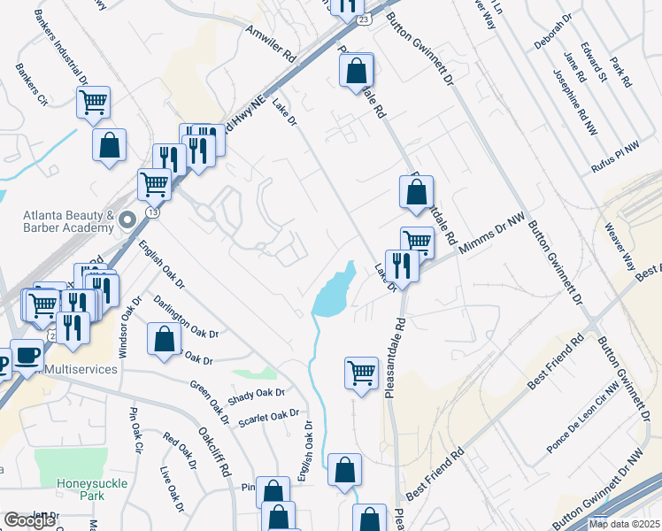 map of restaurants, bars, coffee shops, grocery stores, and more near 140 North Woodland Drive in Atlanta