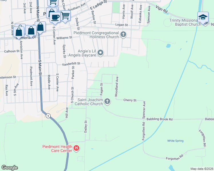 map of restaurants, bars, coffee shops, grocery stores, and more near 512 Fagan Street in Piedmont