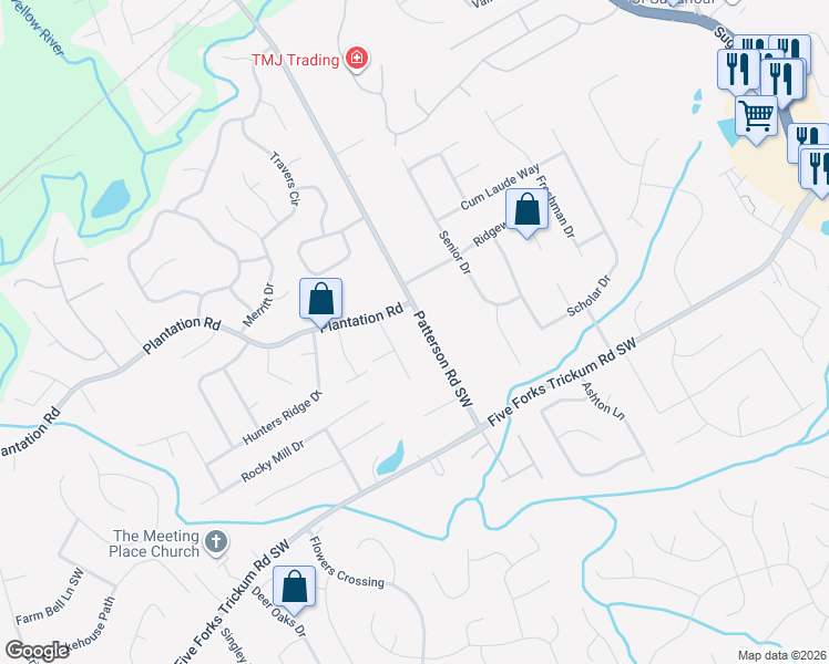 map of restaurants, bars, coffee shops, grocery stores, and more near 492 Fairhaven Court in Lawrenceville