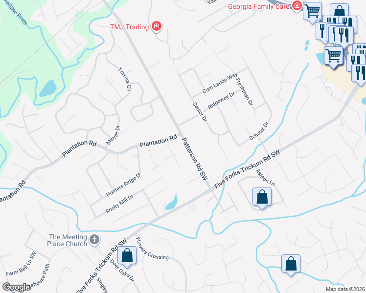map of restaurants, bars, coffee shops, grocery stores, and more near 492 Fairhaven Court in Lawrenceville