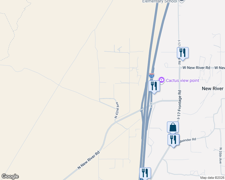 map of restaurants, bars, coffee shops, grocery stores, and more near 47514 North 42nd Avenue in New River