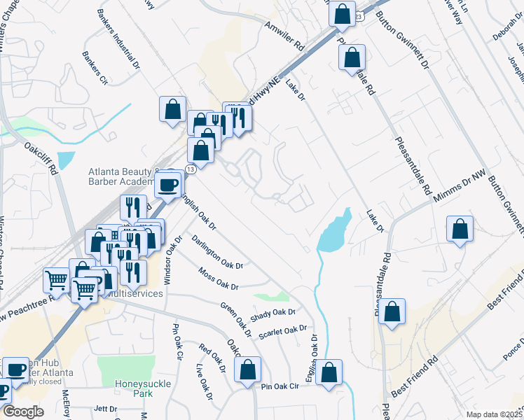 map of restaurants, bars, coffee shops, grocery stores, and more near 2515 Norwood Park Crossing in Atlanta