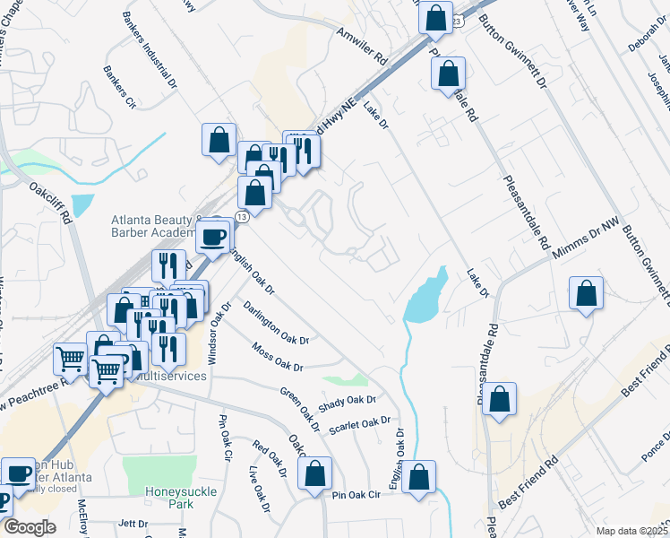 map of restaurants, bars, coffee shops, grocery stores, and more near 2515 Norwood Park Crossing in Atlanta