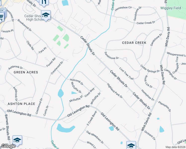map of restaurants, bars, coffee shops, grocery stores, and more near 139 Highland Park Drive in Athens