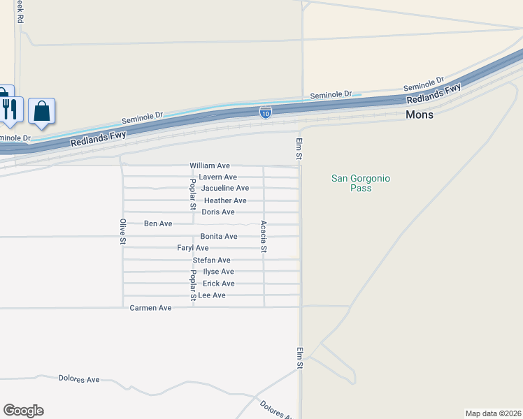 map of restaurants, bars, coffee shops, grocery stores, and more near in Cabazon