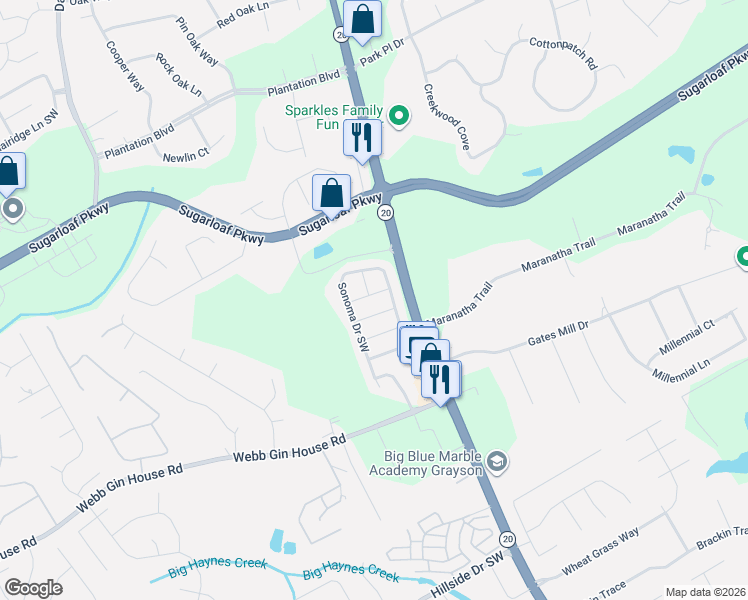 map of restaurants, bars, coffee shops, grocery stores, and more near 496 Cabot Trce in Lawrenceville