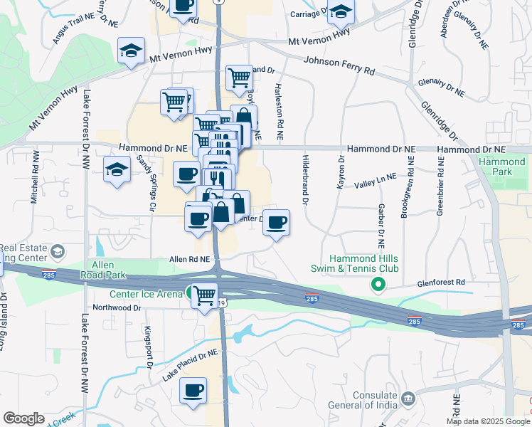 map of restaurants, bars, coffee shops, grocery stores, and more near 300 Carpenter Drive Northeast in Atlanta