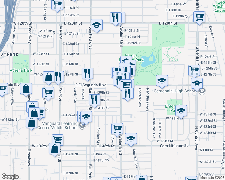 map of restaurants, bars, coffee shops, grocery stores, and more near in West Rancho Dominguez