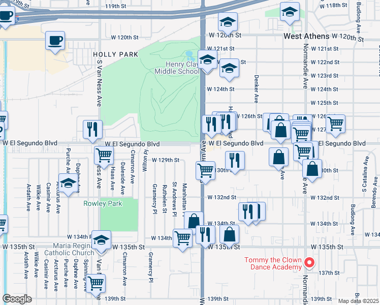 map of restaurants, bars, coffee shops, grocery stores, and more near 1818 West El Segundo Boulevard in Gardena