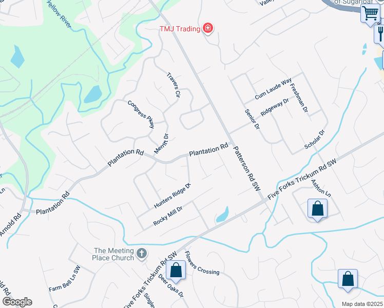 map of restaurants, bars, coffee shops, grocery stores, and more near 2150 Plantation Road in Lawrenceville