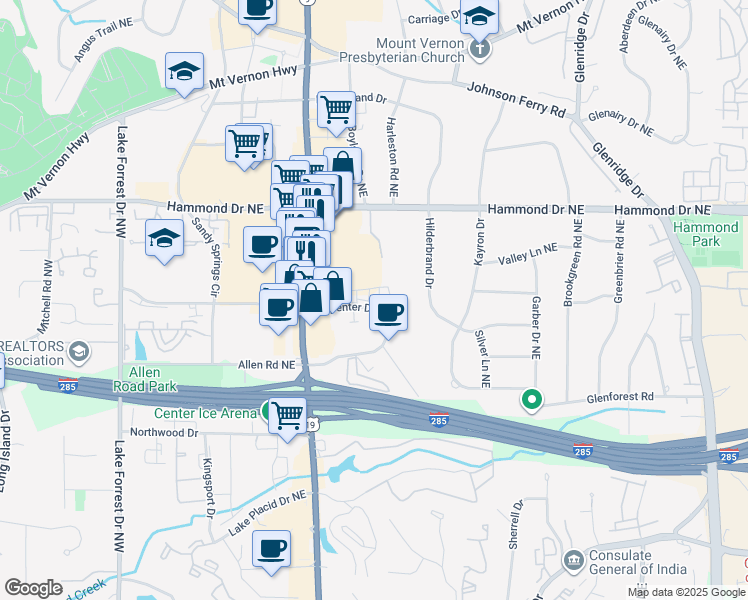 map of restaurants, bars, coffee shops, grocery stores, and more near 300 Carpenter Drive Northeast in Atlanta