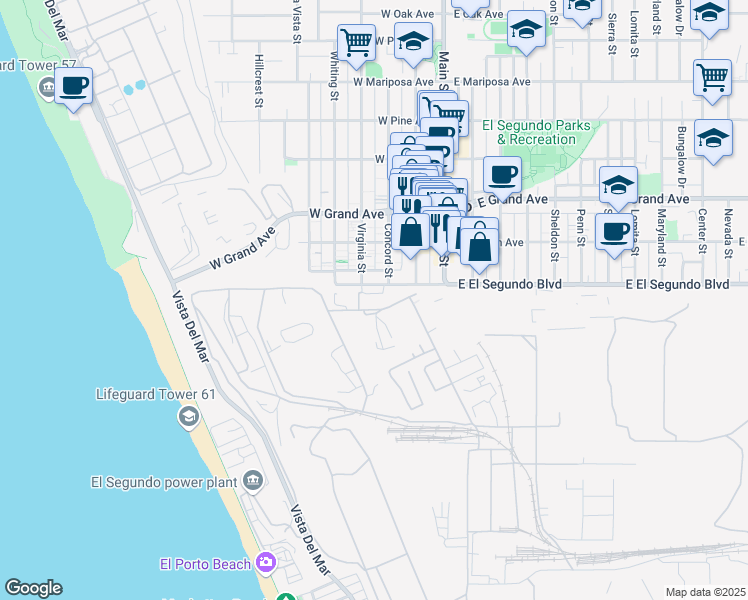 map of restaurants, bars, coffee shops, grocery stores, and more near 324 West El Segundo Boulevard in El Segundo