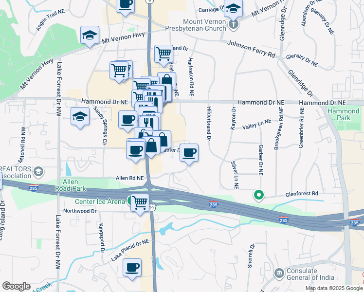 map of restaurants, bars, coffee shops, grocery stores, and more near 300 Carpenter Drive Northeast in Atlanta