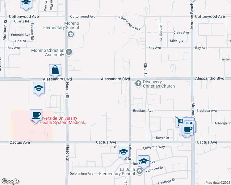 map of restaurants, bars, coffee shops, grocery stores, and more near 14071 Shayna Street in Moreno Valley