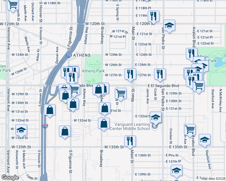map of restaurants, bars, coffee shops, grocery stores, and more near 209 West El Segundo Boulevard in Los Angeles