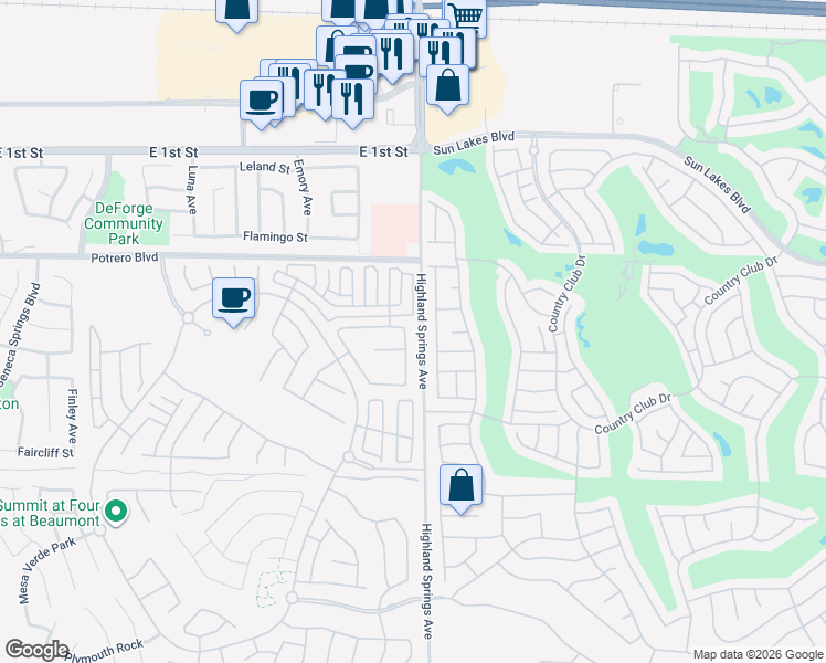map of restaurants, bars, coffee shops, grocery stores, and more near 158 Salt Creek in Beaumont