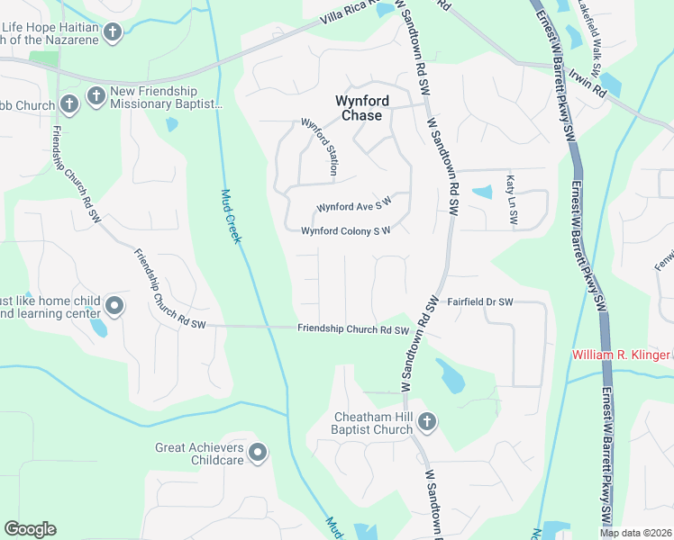 map of restaurants, bars, coffee shops, grocery stores, and more near 1627 Ashmar Lane Southwest in Marietta