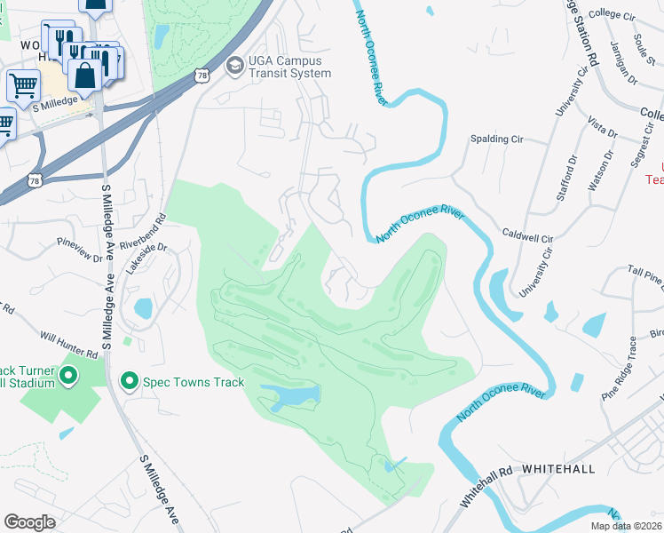 map of restaurants, bars, coffee shops, grocery stores, and more near 108 Fernbanks Court in Athens