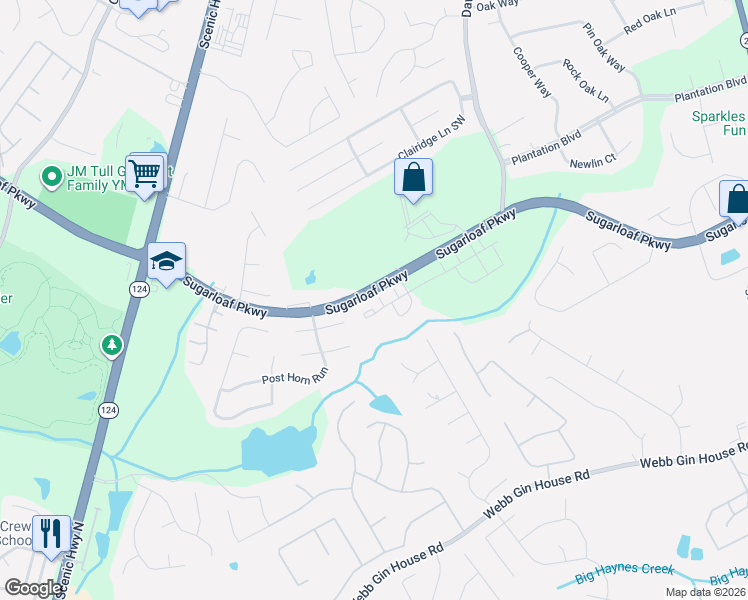 map of restaurants, bars, coffee shops, grocery stores, and more near 2490 Sugarloaf Pkwy in Lawrenceville