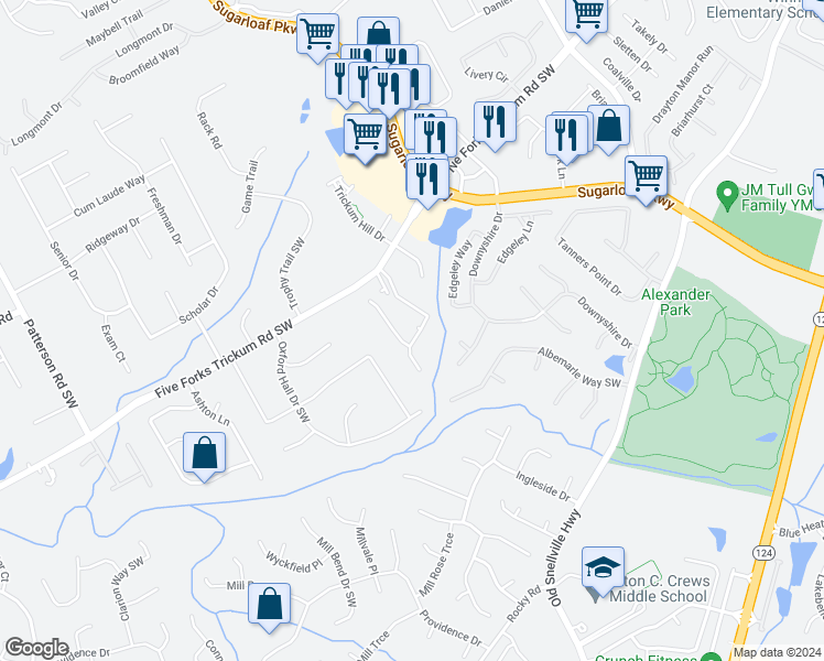 map of restaurants, bars, coffee shops, grocery stores, and more near 745 Somerset Vale Drive in Lawrenceville