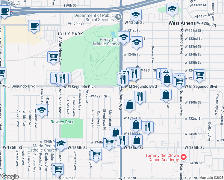map of restaurants, bars, coffee shops, grocery stores, and more near 1830 West El Segundo Boulevard in Gardena