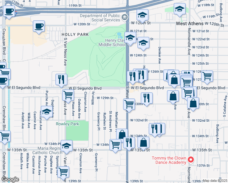 map of restaurants, bars, coffee shops, grocery stores, and more near 1830 West El Segundo Boulevard in Gardena