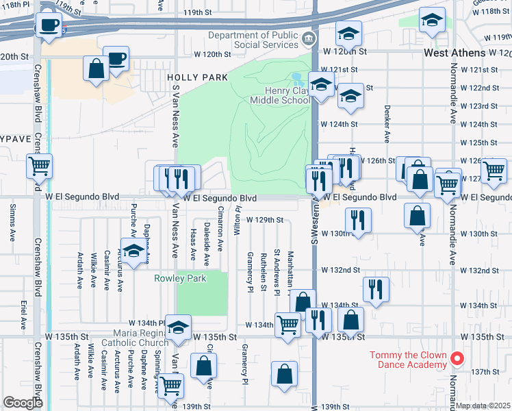 map of restaurants, bars, coffee shops, grocery stores, and more near 1922 West El Segundo Boulevard in Gardena