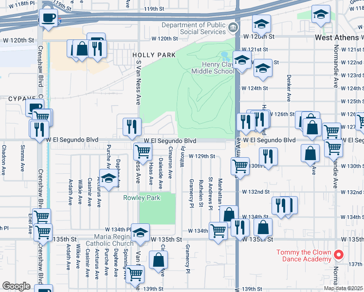 map of restaurants, bars, coffee shops, grocery stores, and more near 2020 West El Segundo Boulevard in Gardena