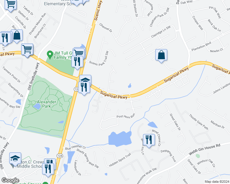 map of restaurants, bars, coffee shops, grocery stores, and more near 987 Treymont Way Southwest in Lawrenceville