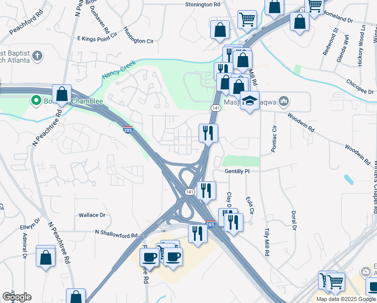 map of restaurants, bars, coffee shops, grocery stores, and more near 4324 Water Elm Alley in Doraville