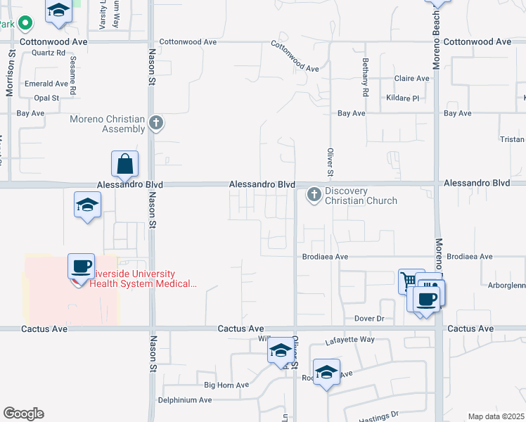 map of restaurants, bars, coffee shops, grocery stores, and more near 14071 Shayna Street in Moreno Valley