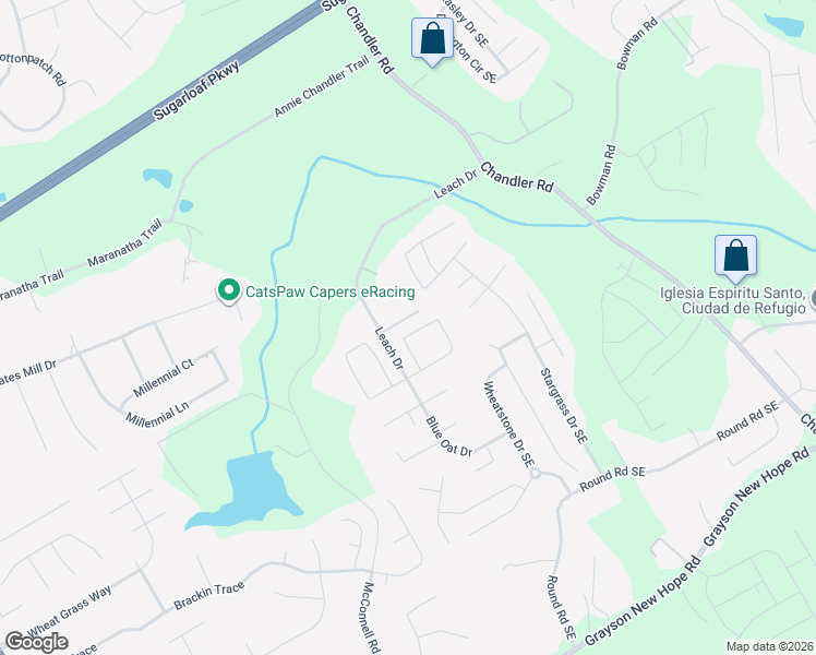 map of restaurants, bars, coffee shops, grocery stores, and more near 389 Oatgrass Drive in Grayson