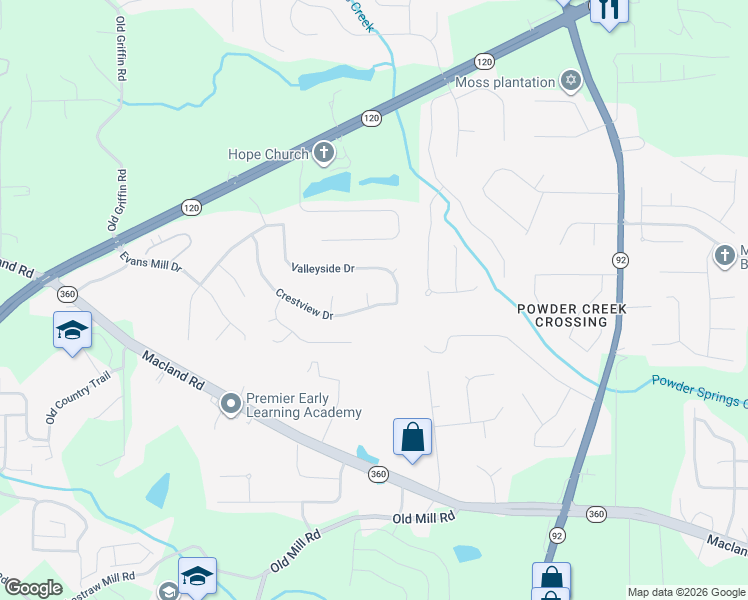 map of restaurants, bars, coffee shops, grocery stores, and more near 439 Crestview Drive in Dallas